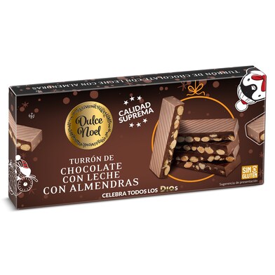 Turrón de chocolate con leche con almendras Dulce Noel caja 200 g-0 Turrón de chocolate con leche con almendras Dulce Noel caja 200 g-0