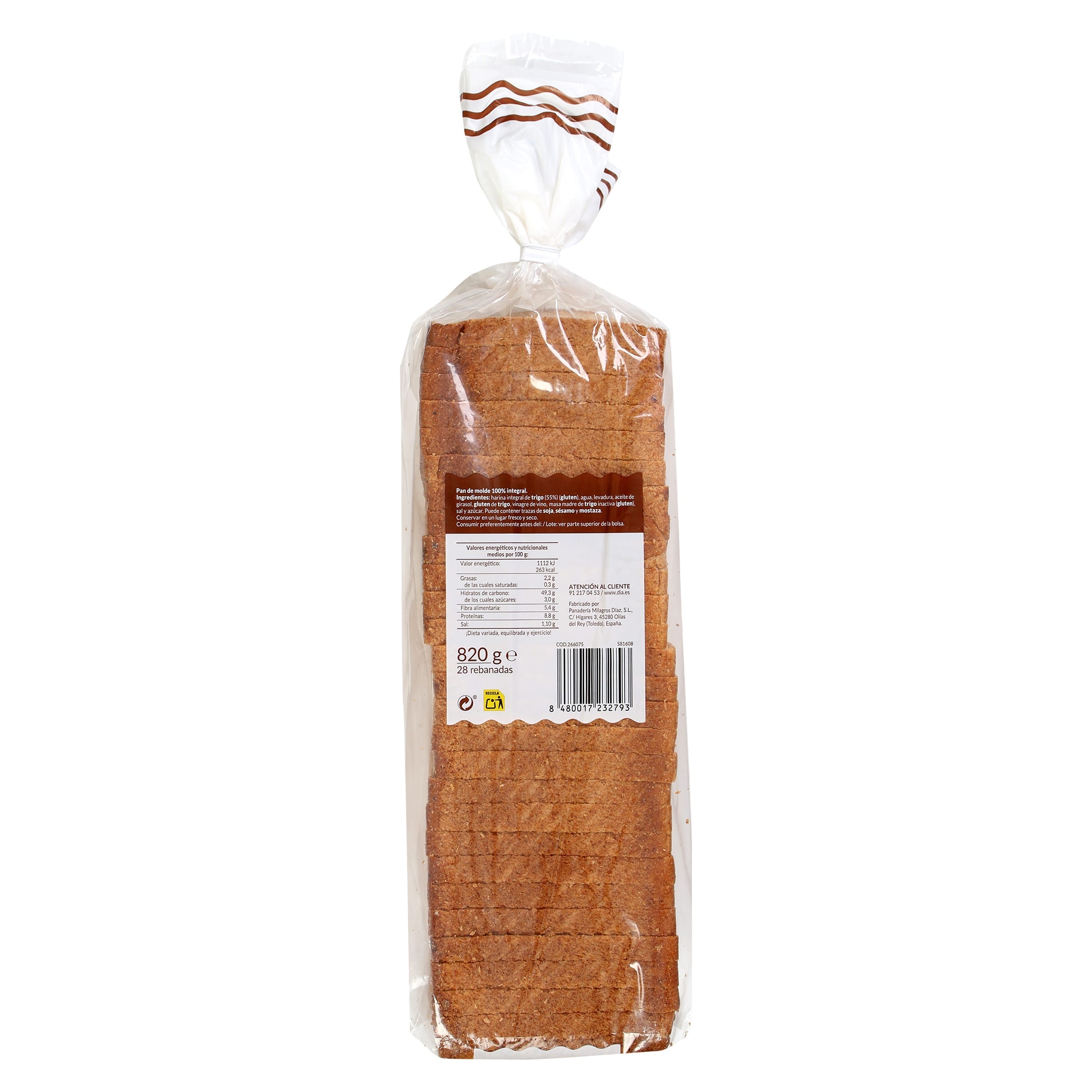Pan de molde trigo integral El Molino de Dia 820 g