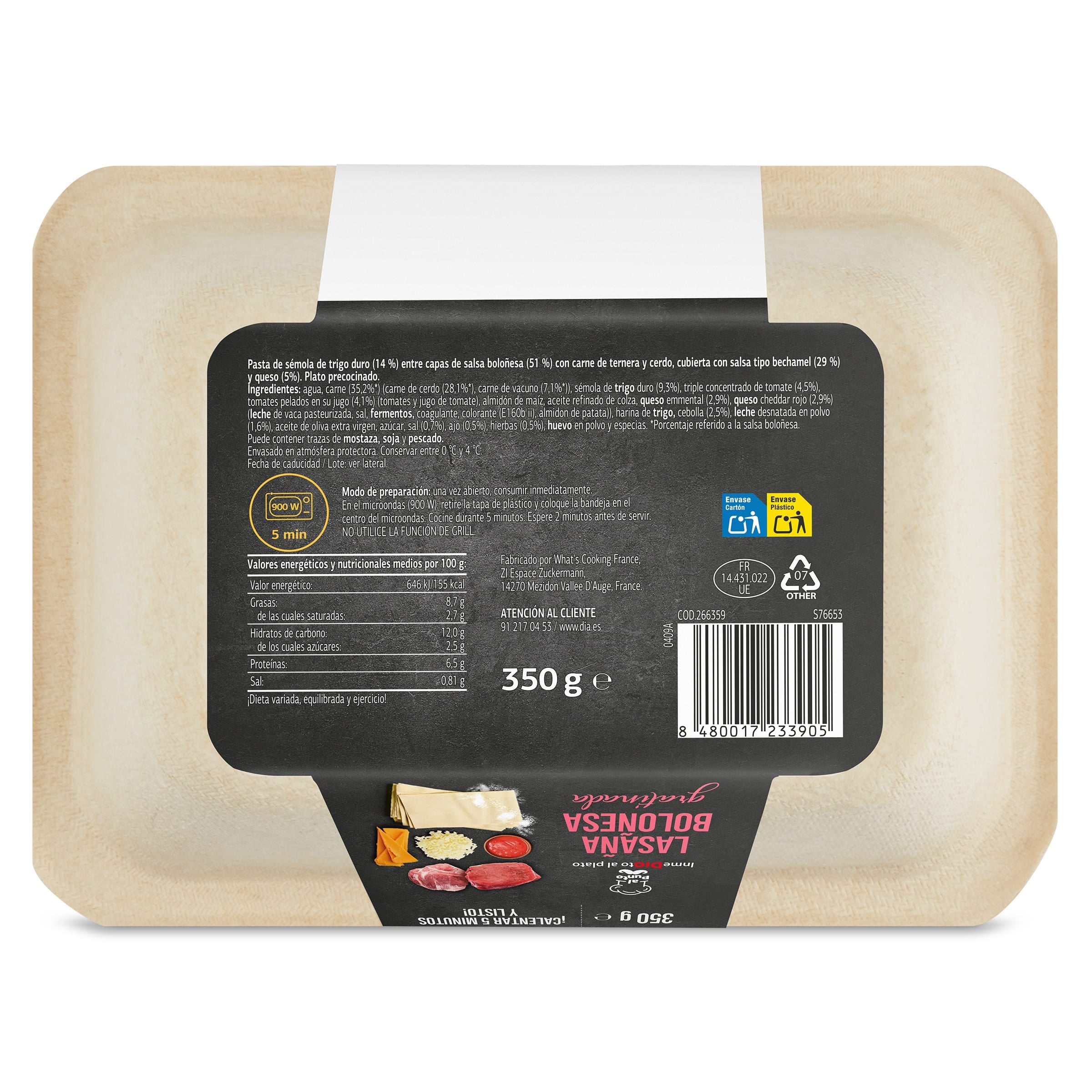 Lasaña boloñesa Dia Al Punto 350 g