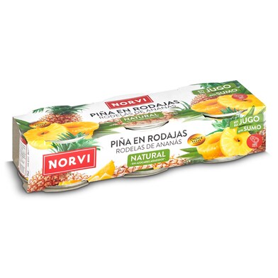 Piña en su jugo en rodajas Norvi lata 3 x 137 g-0 Piña en su jugo en rodajas Norvi lata 3 x 137 g-0