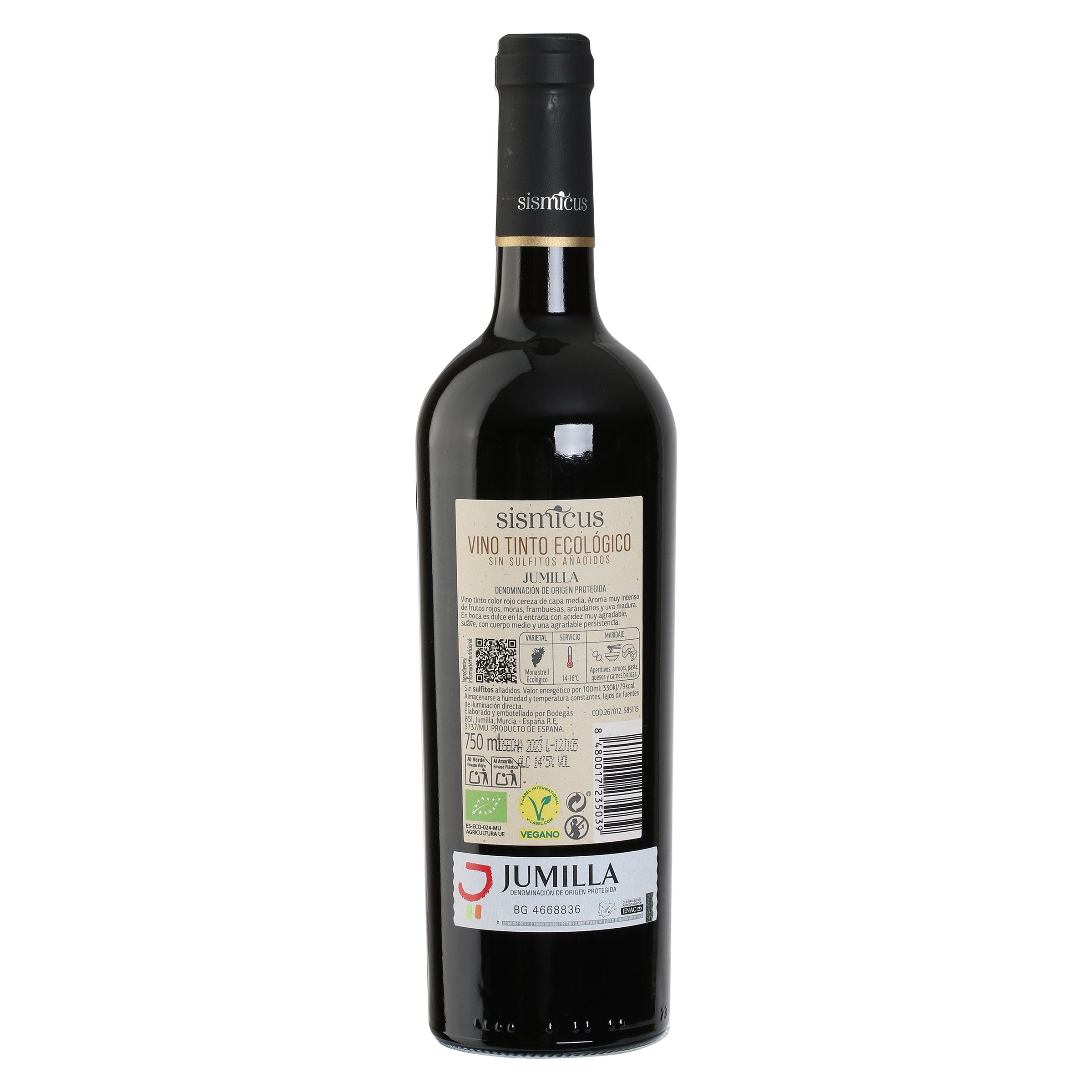 Vino tinto ecológico D.O. Jumilla Sismicus 75 cl