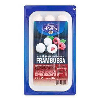 Perlas de queso rellenas de frambuesa El pastor bandeja 125 g-0 Perlas de queso rellenas de frambuesa El pastor bandeja 125 g-0