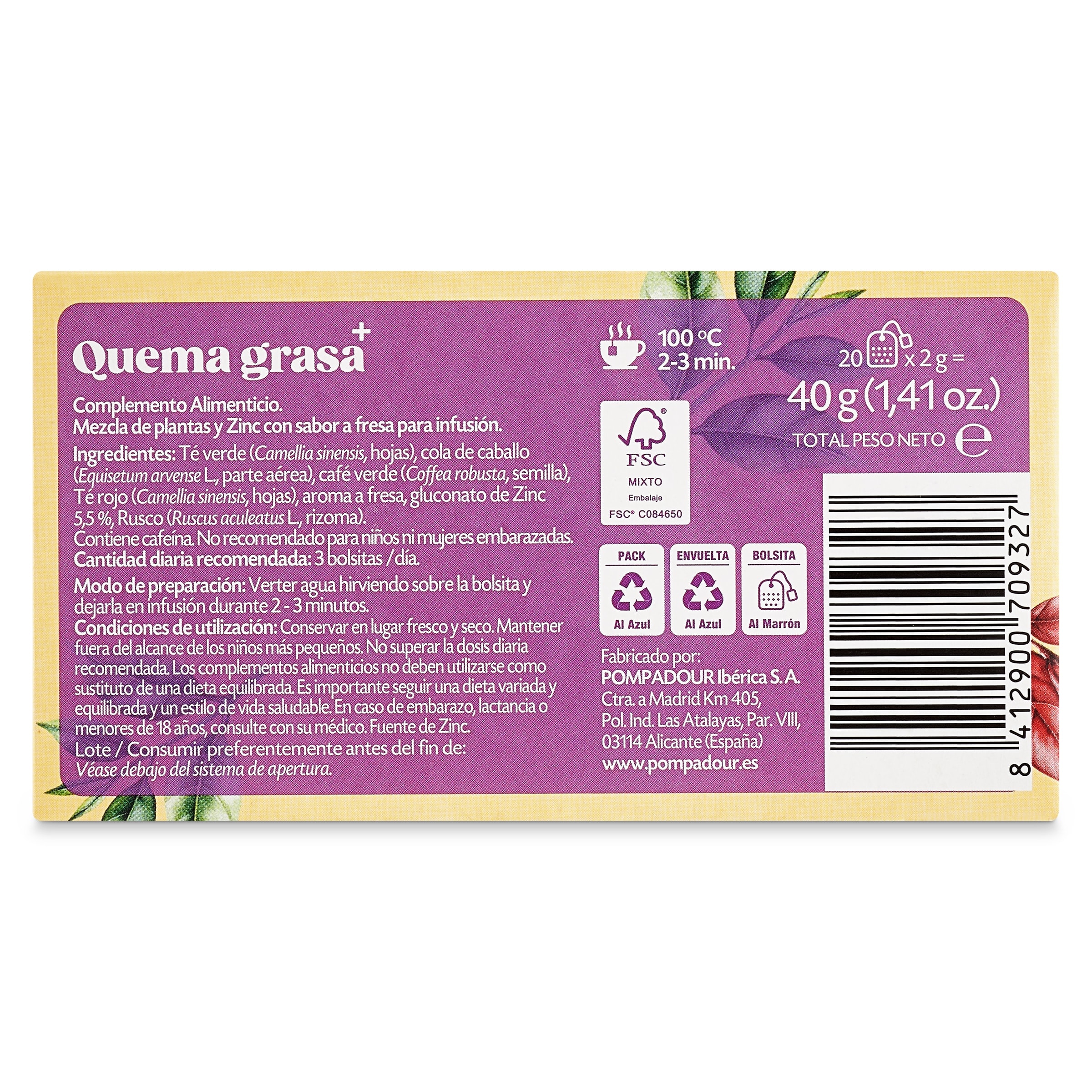 Infusión quema grasa Pompadour 20 unidades