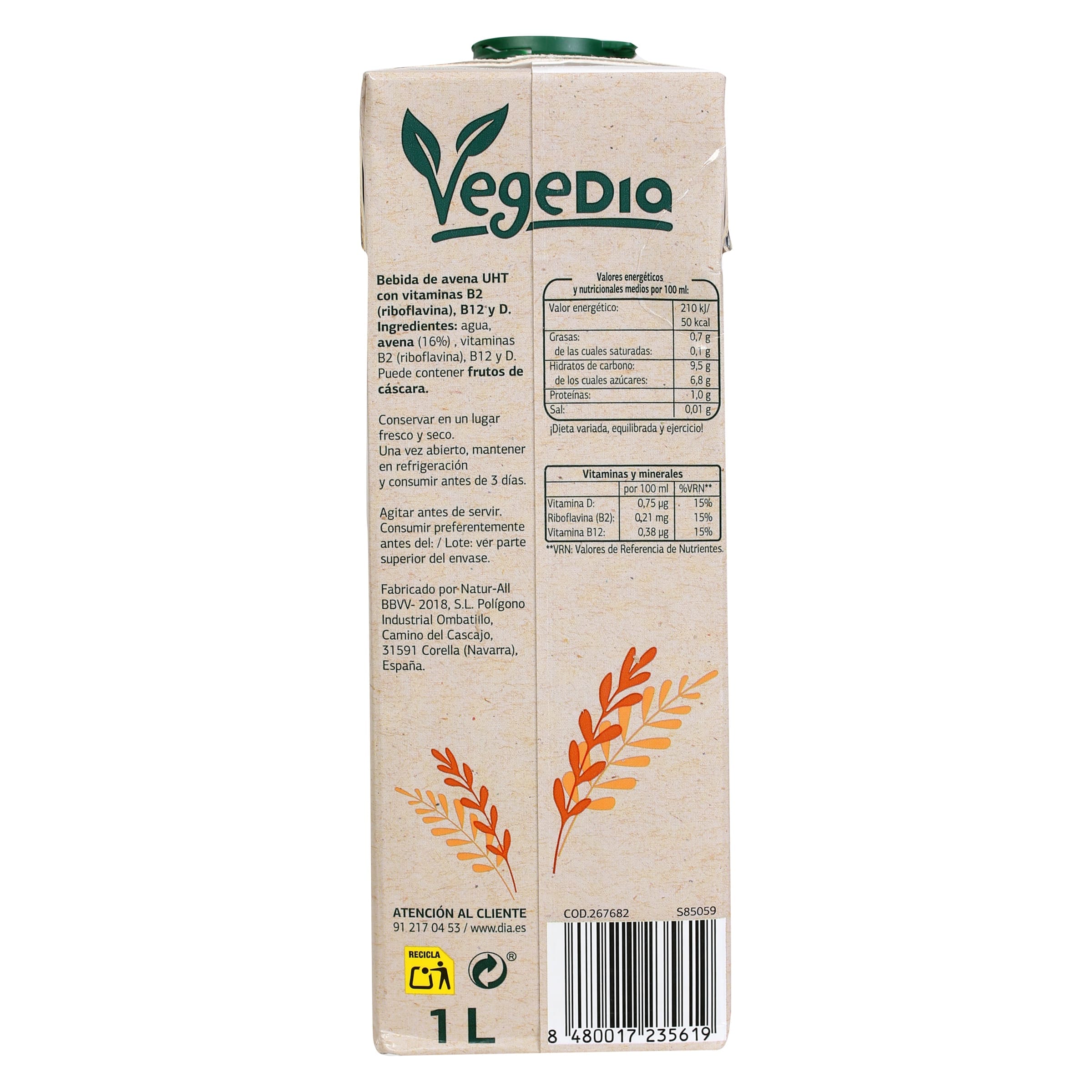 Bebida de avena Dia Vegedia 1 L