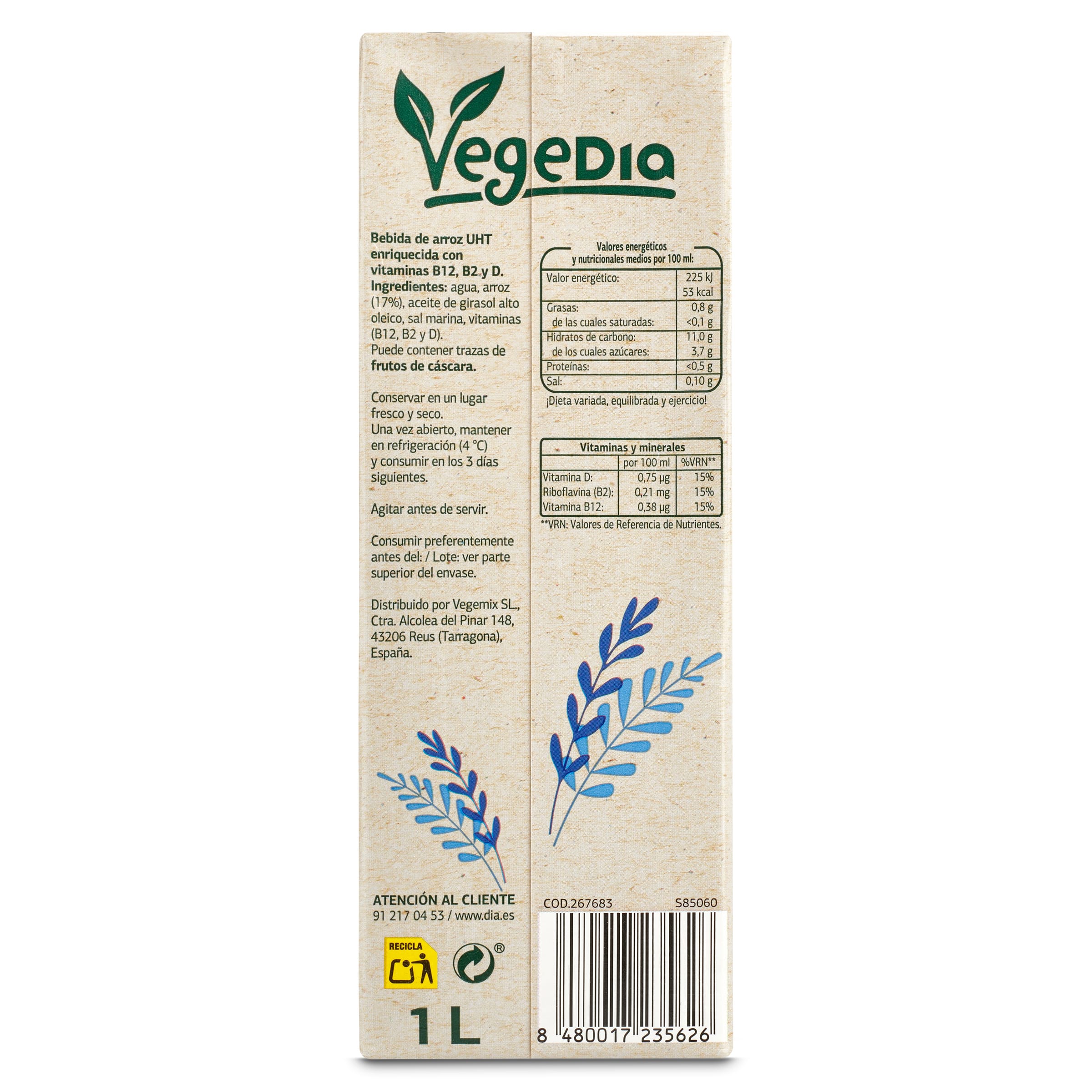 Bebida de arroz Dia Vegedia 1 L