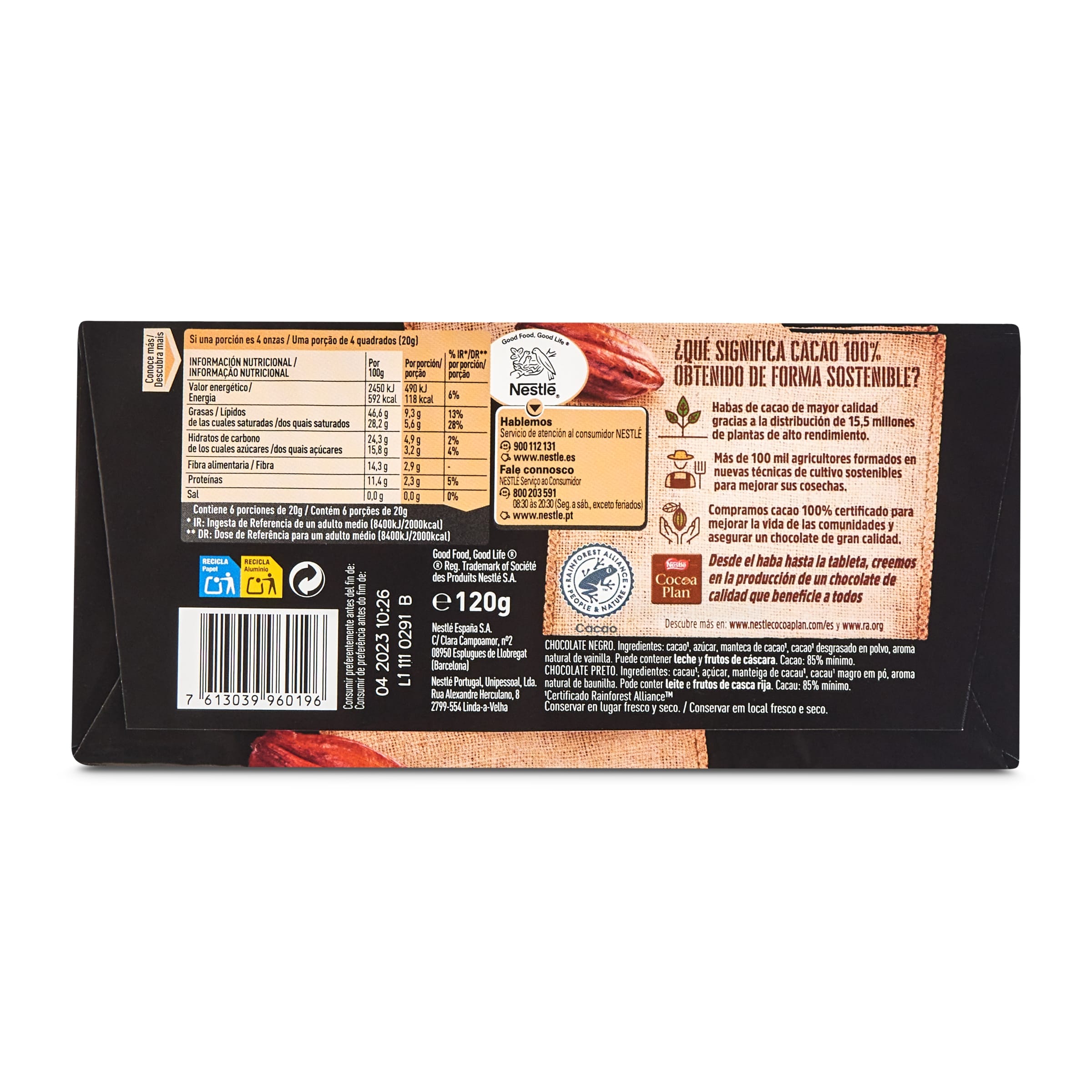 Chocolate negro 85% cacao Nestlé Dark 120 g