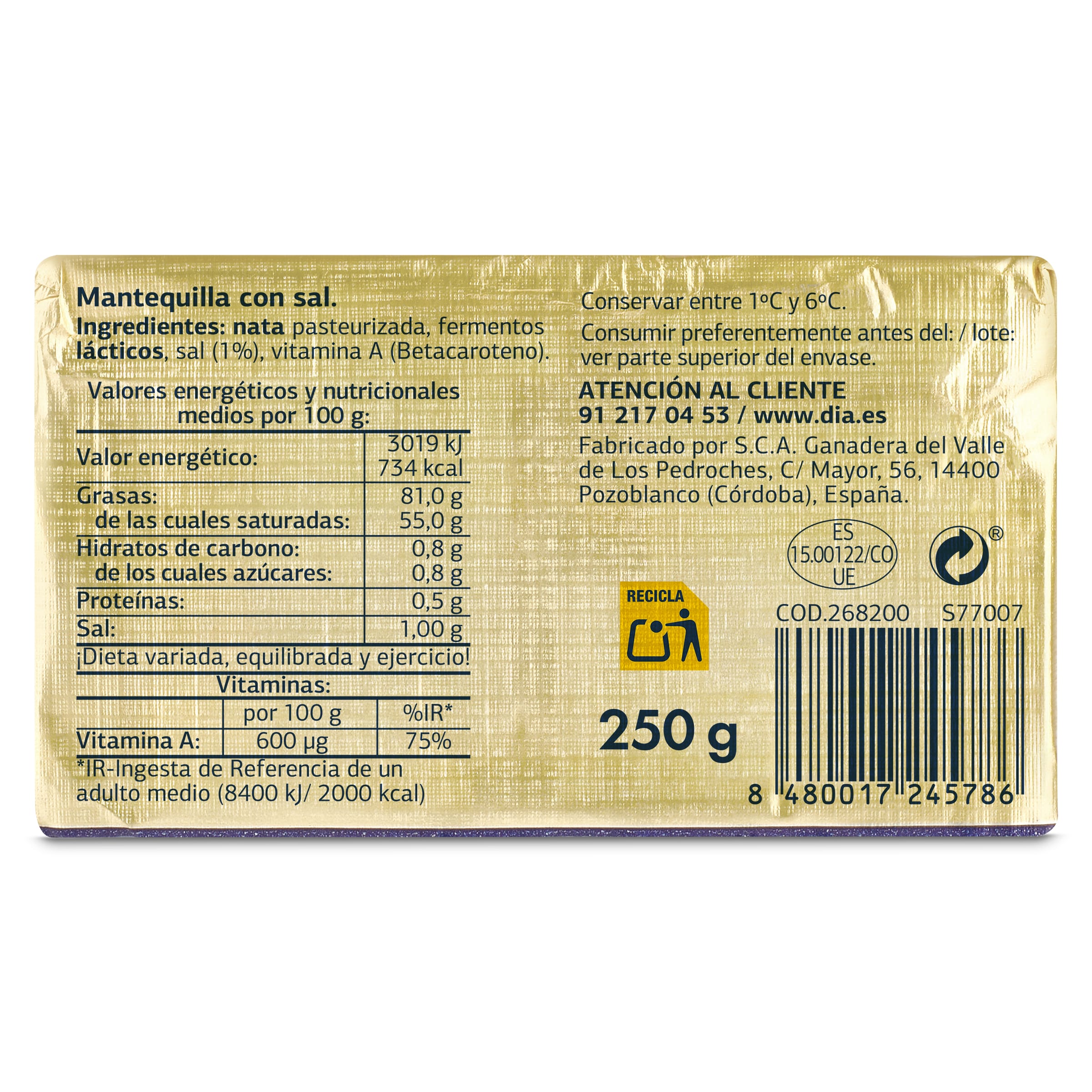Mantequilla con sal Dia Láctea 250 g