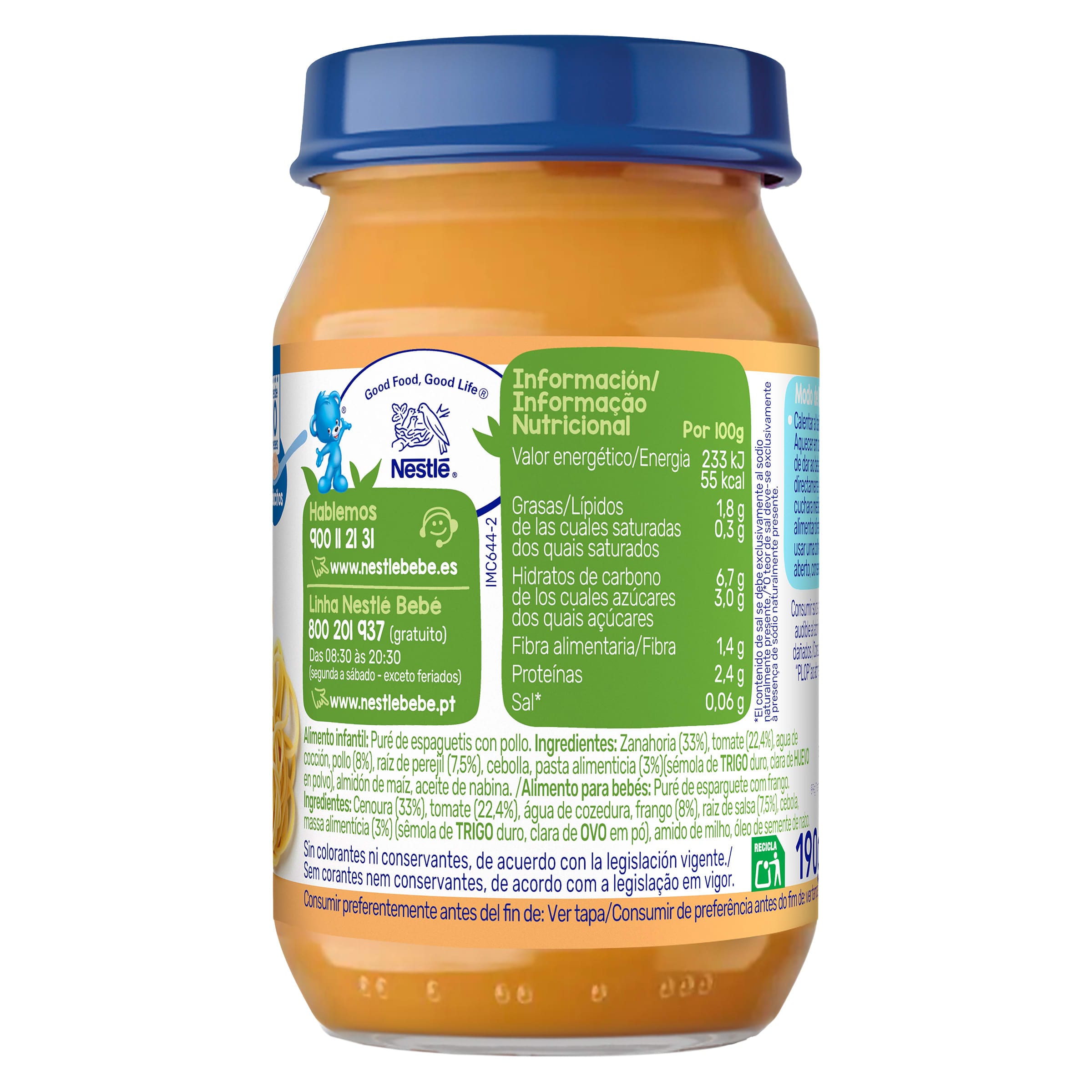 Puré de espaguetis con pollo Nestlé 190 g