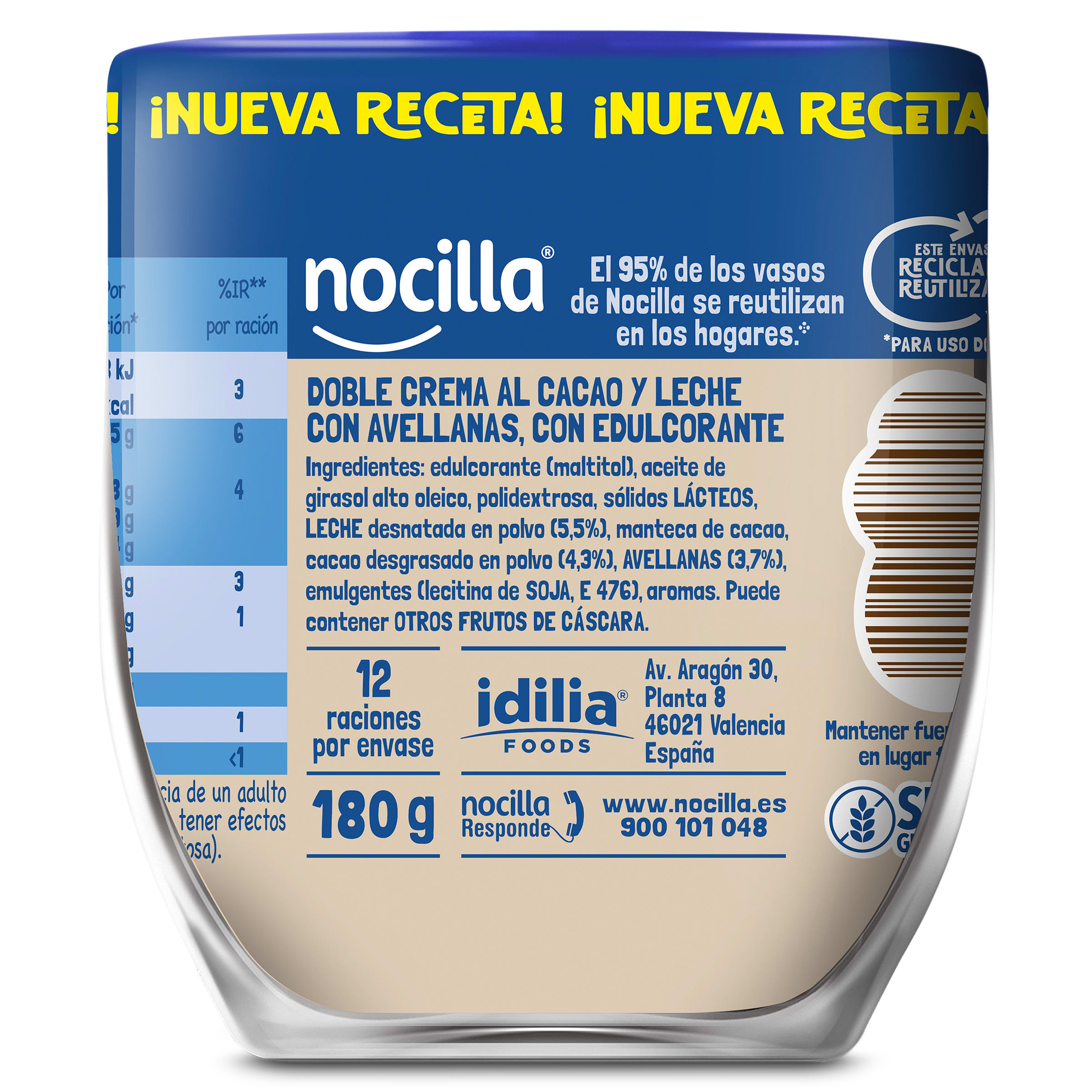 Crema de cacao y leche de avellanas dúo 0% Nocilla 180 g