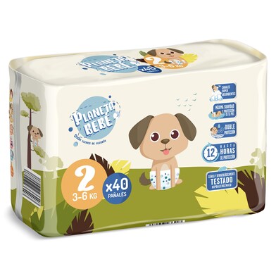 Pañales 3-6 kgs talla 2 Planeta Bebé bolsa 40 unidades - Supermercados DIA