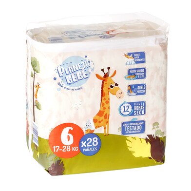 Pañales 17-28 kgs talla 6 Planeta Bebé bolsa 28 unidades - Supermercados DIA