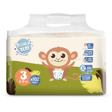 Pañales 4-9 kgs talla 3 Planeta Bebé de Dia bolsa 102 unidades-1 Pañales 4-9 kgs talla 3 Planeta Bebé de Dia bolsa 102 unidades-1