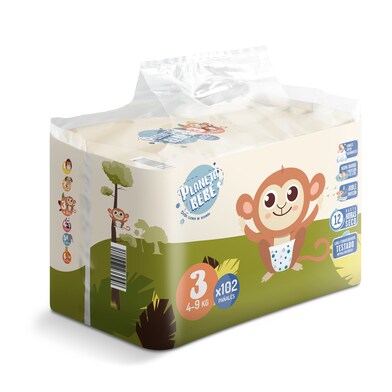 Pañales 4-9 kgs talla 3 Planeta Bebé de Dia bolsa 102 unidades-0 Pañales 4-9 kgs talla 3 Planeta Bebé de Dia bolsa 102 unidades-0
