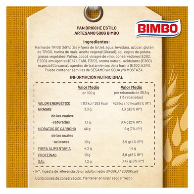 Pan de molde artesano brioche Bimbo bolsa 500 g-1 Pan de molde artesano brioche Bimbo bolsa 500 g-1