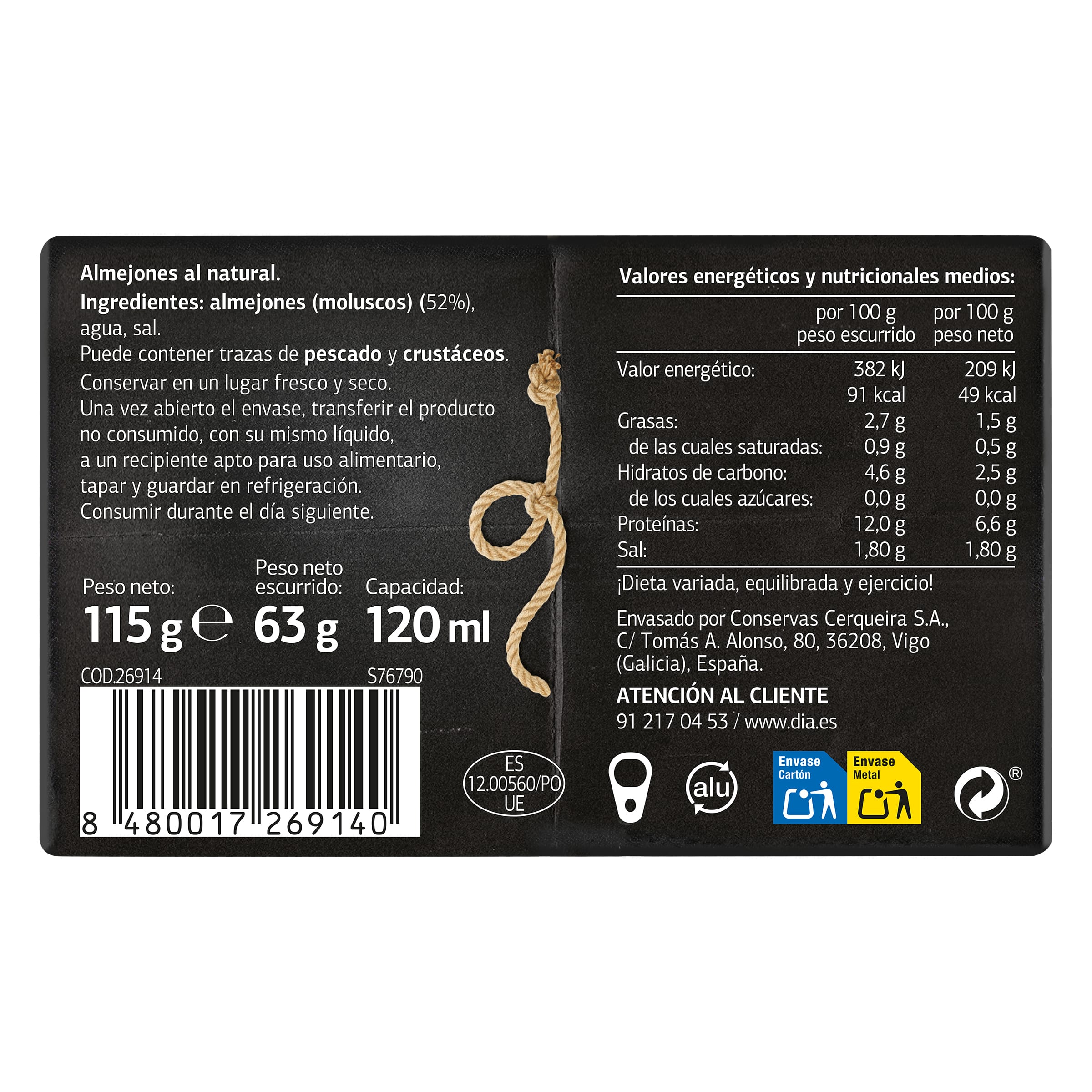Almejones al natural Dia Mari Marinera 63 g