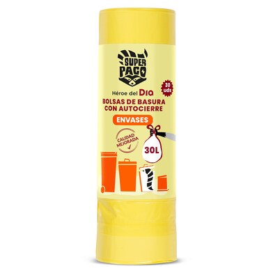 Bolsa de basura con autocierre amarilla 30 lt Super Paco de Dia 30 unidades-1 Bolsa de basura con autocierre amarilla 30 lt Super Paco de Dia 30 unidades-1