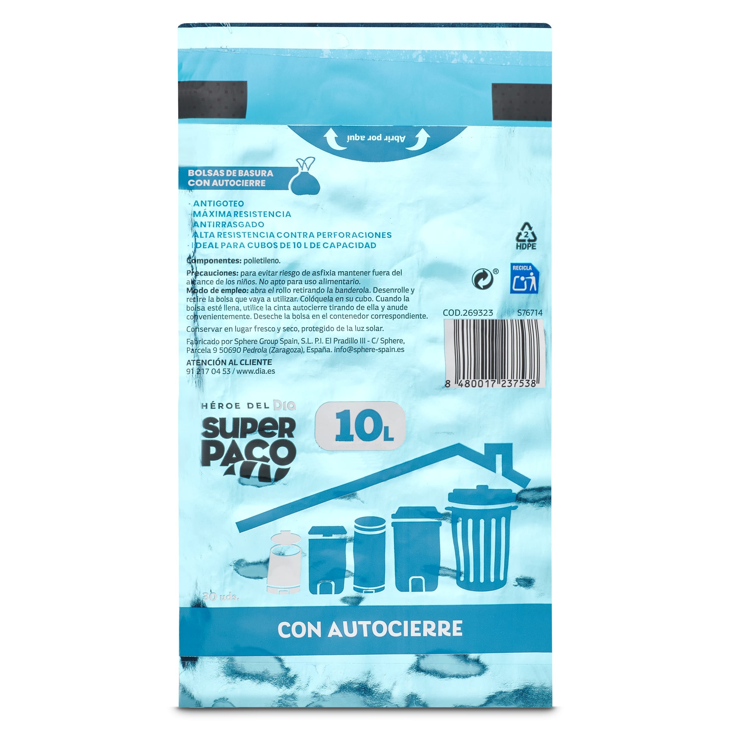 Bolsa de basura 10 L con autocierre Dia Super Paco 30 unidades