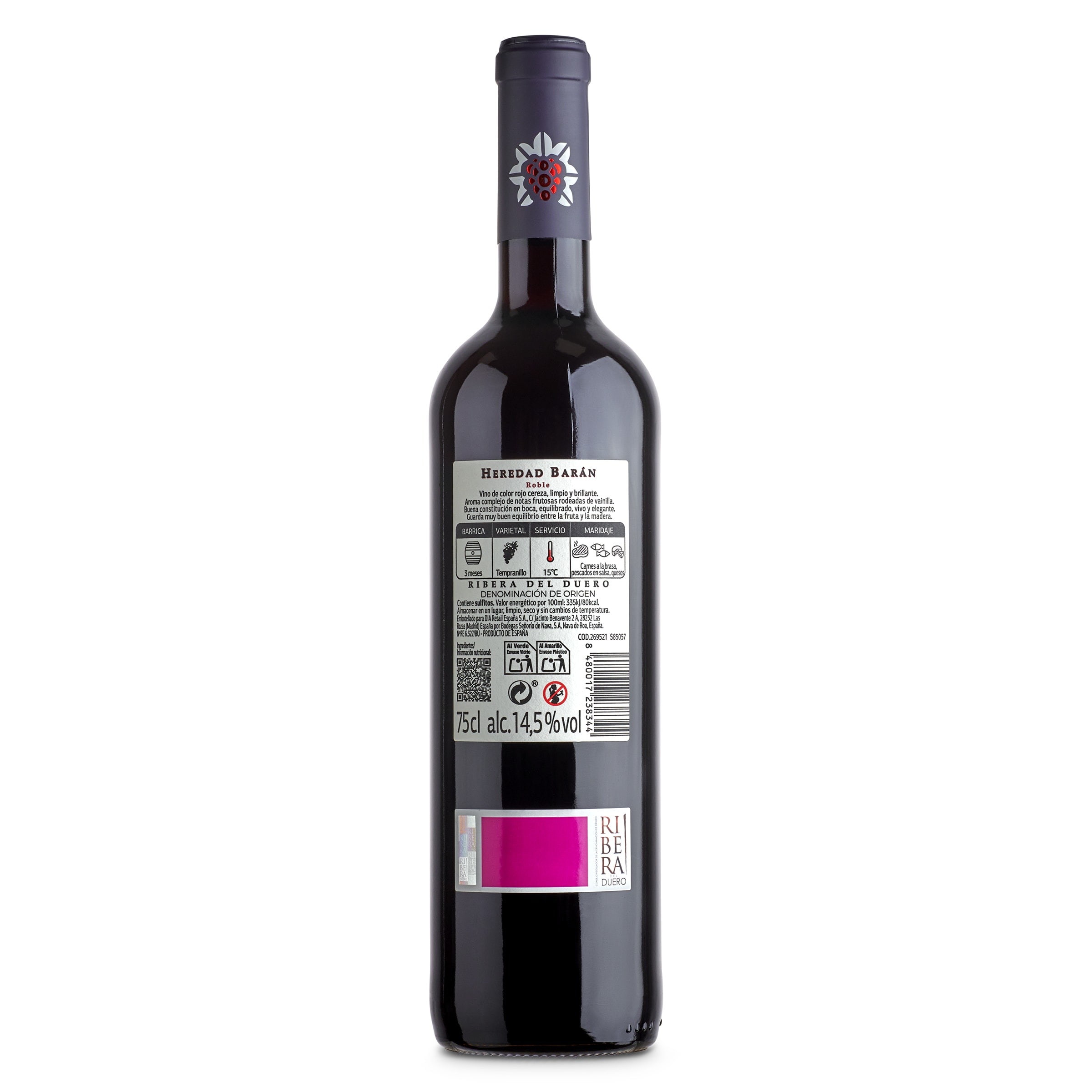Vino tinto roble D.O. Ribera del Duero Heredad Baran 75 cl