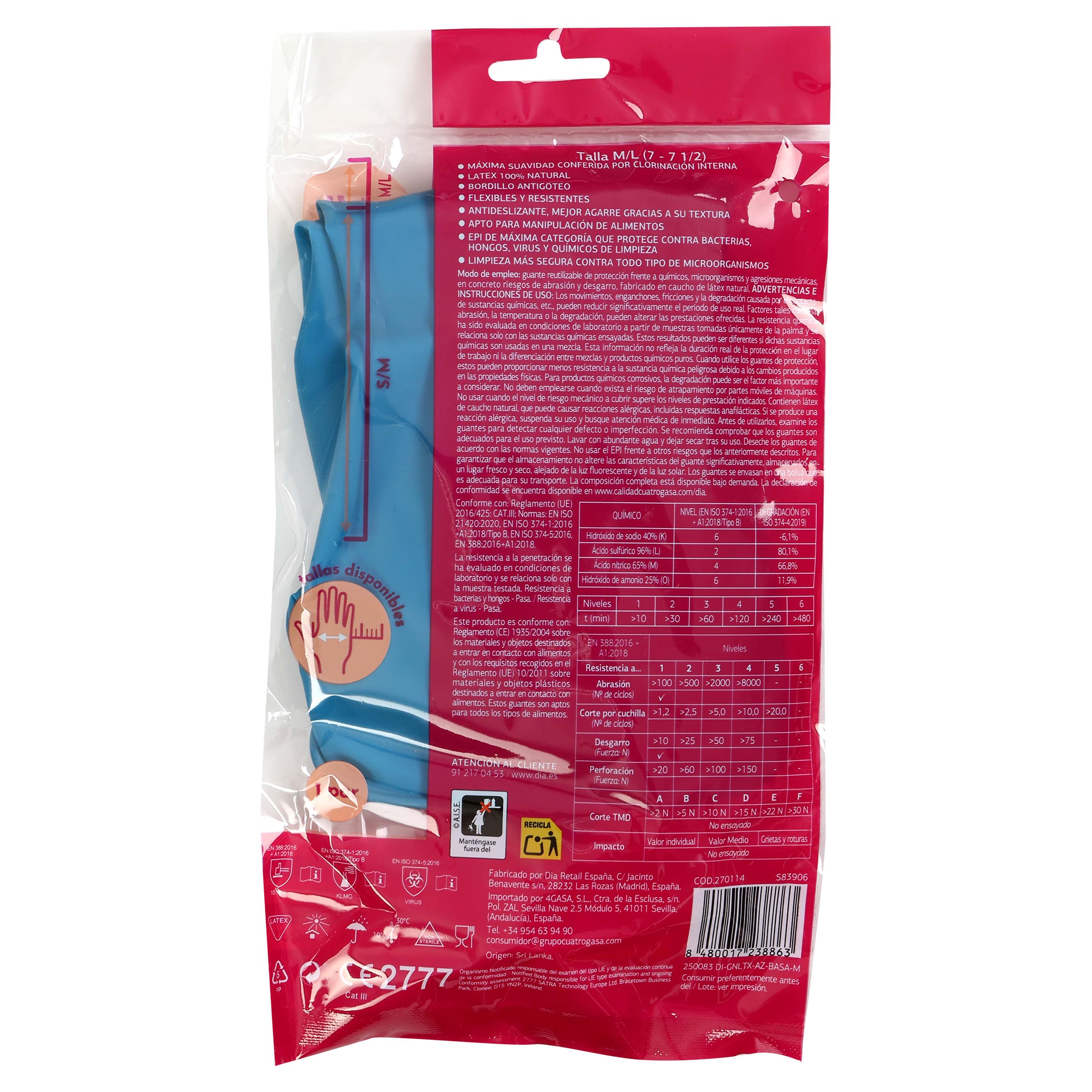 Guantes satinados talla M/L Dia Super Paco 2 unidades