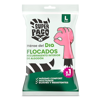 Guantes flocados de látex talla L Super Paco de Dia bolsa 2 unidades-0