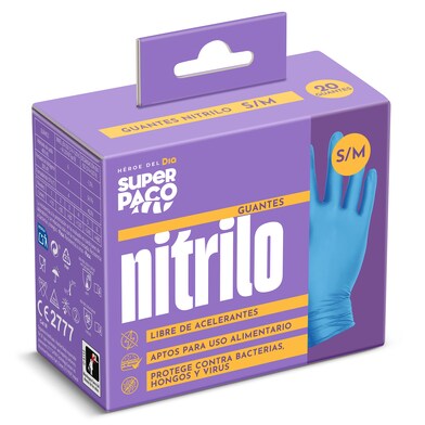 Guantes nitrilo desechables talla S/M Super Paco de Dia caja 20 unidades-0