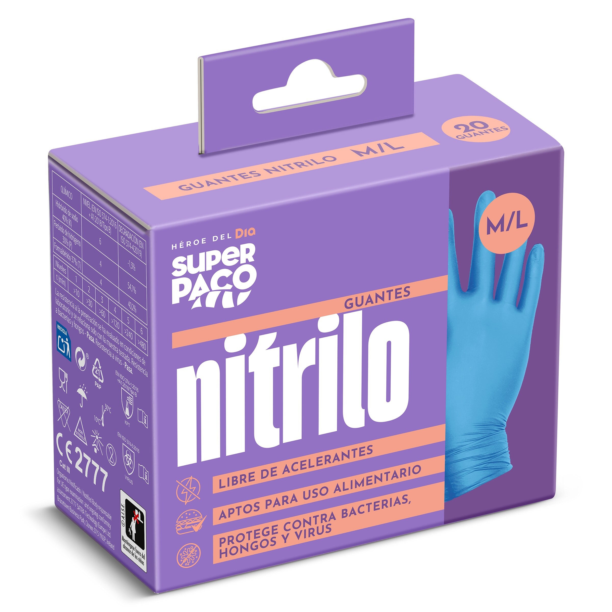 Guantes nitrilo desechables talla M/L Super Paco de Dia caja 20 unidades