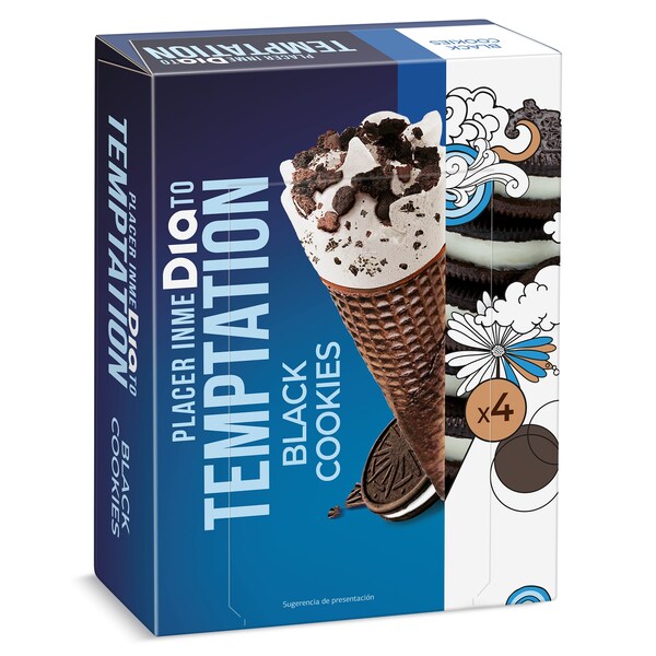 Helado Cono Black Cookies 4 Uds. Temptation De Dia Caja 260 Gr.