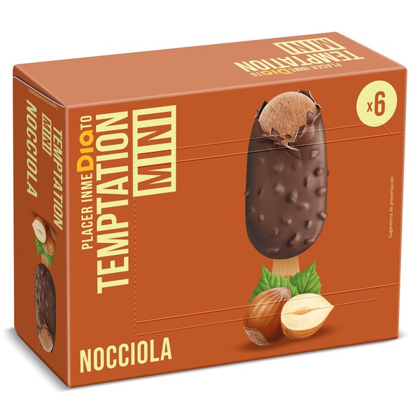 Helado Mini Bombón Doble Cobertura Nocciola 6 Uds. Temptation De Dia Caja 228 Gr.