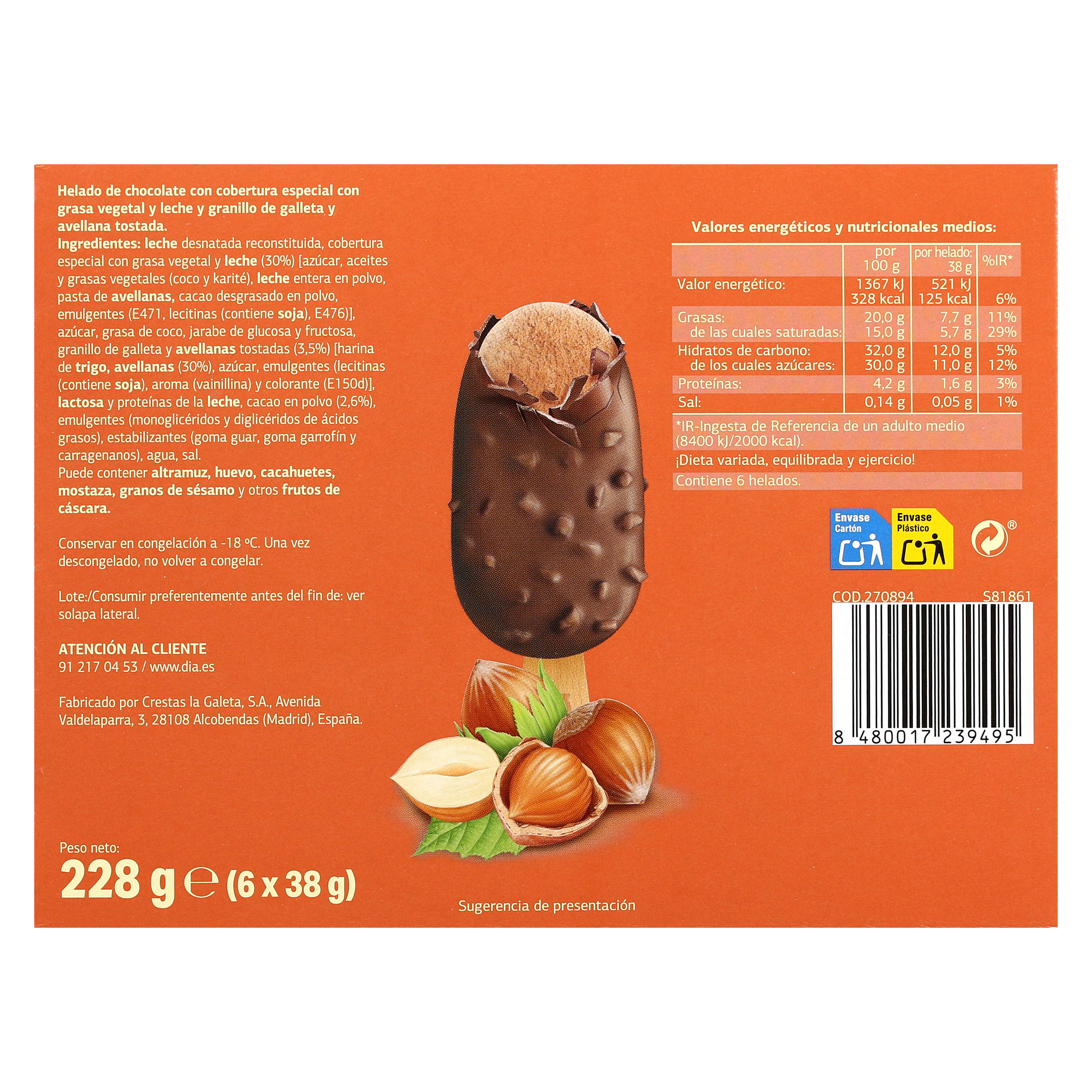 Helado mini bombón nocciola Dia Temptation 6 x 38 g
