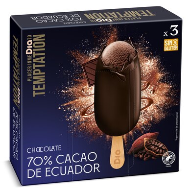 Helado bombón de chocolate 70% cacao Ecuador 3 unidades Temptation de Dia caja 201 g-0 Helado bombón de chocolate 70% cacao Ecuador 3 unidades Temptation de Dia caja 201 g-0