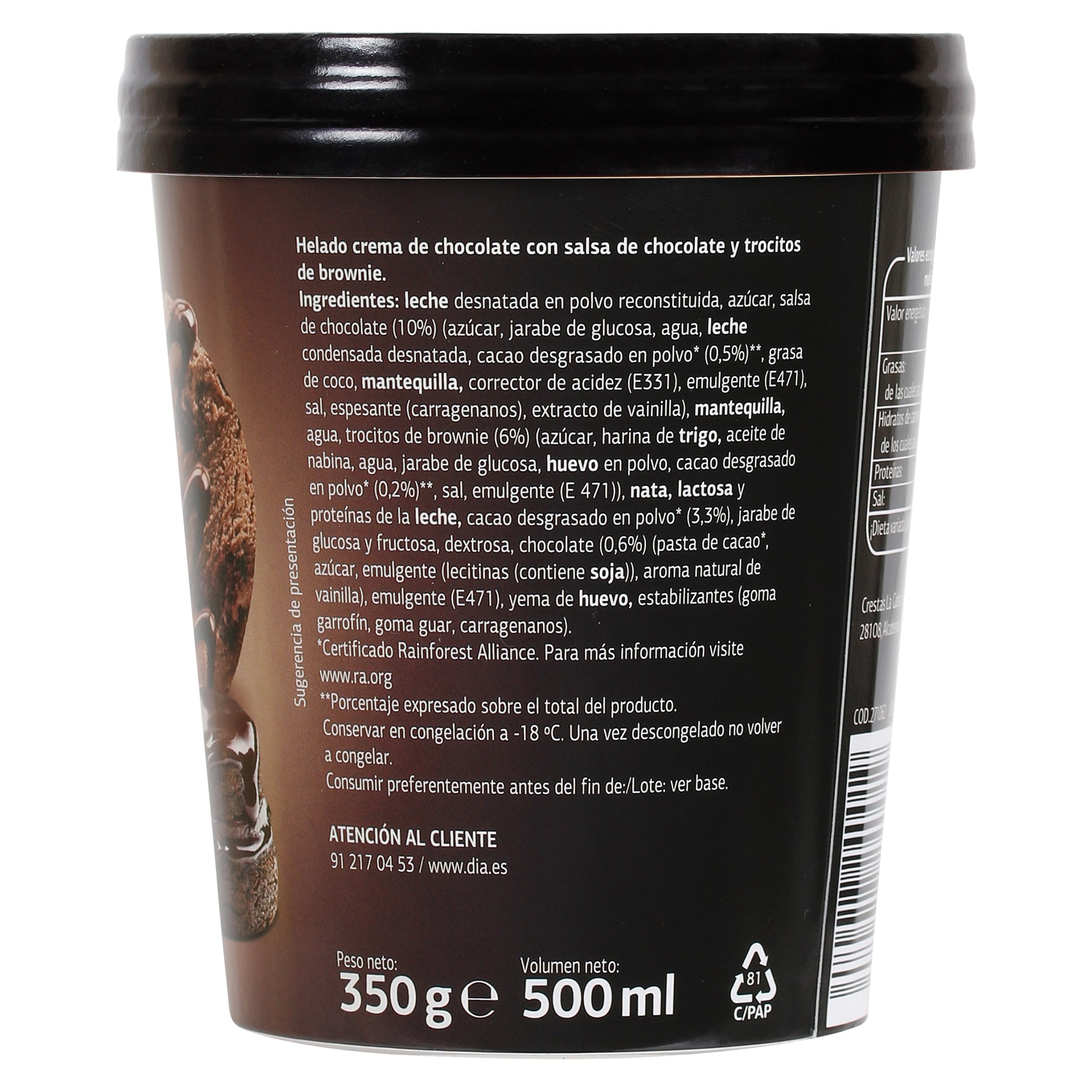 Tarrina de choco brownie con salsa chocolate Dia Temptation 350 g