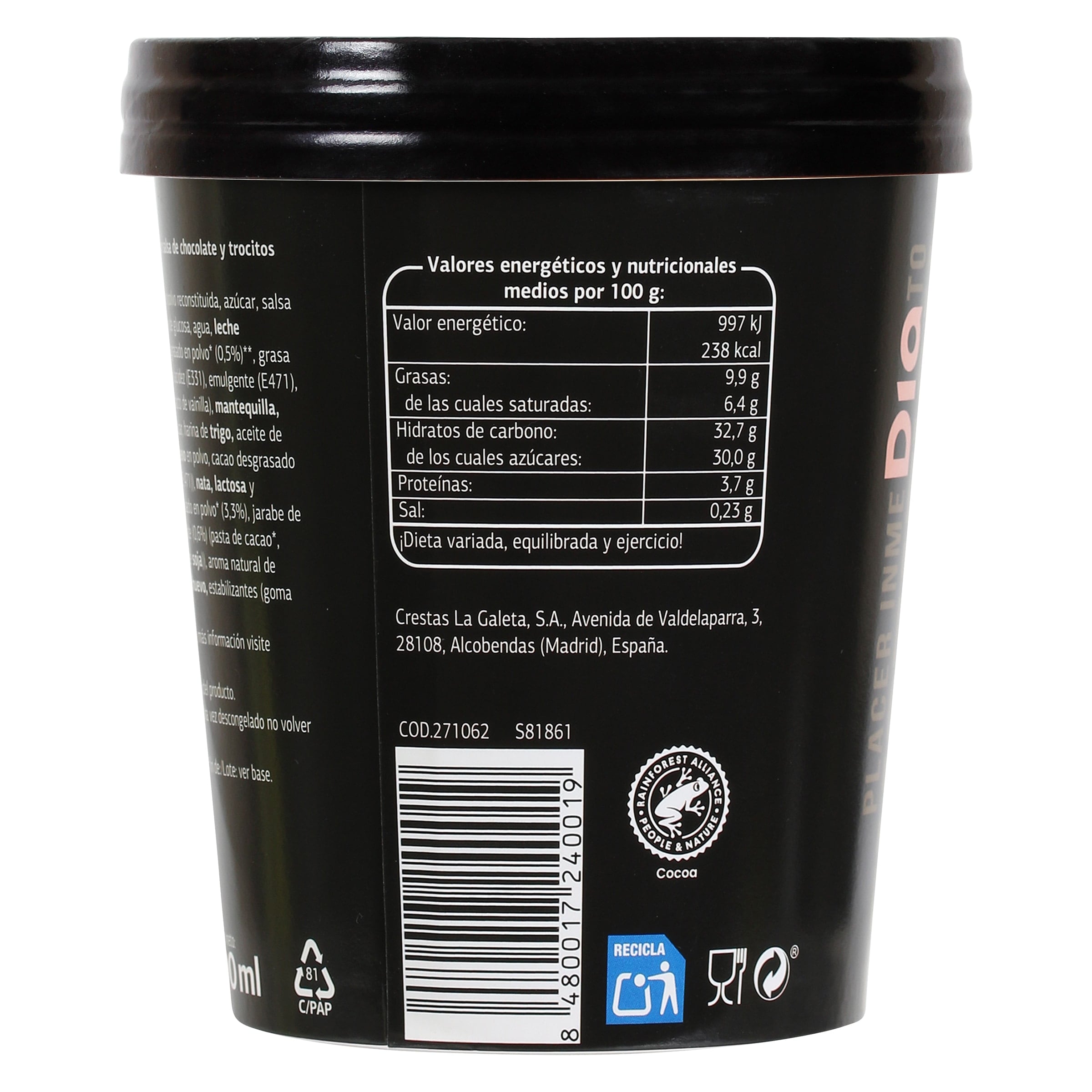 Tarrina de choco brownie con salsa chocolate Dia Temptation 350 g