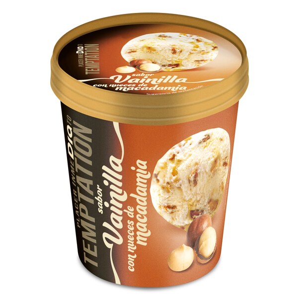 Helado Vainilla con Macadamia Dia Temptation Tarrina 350 Gr.