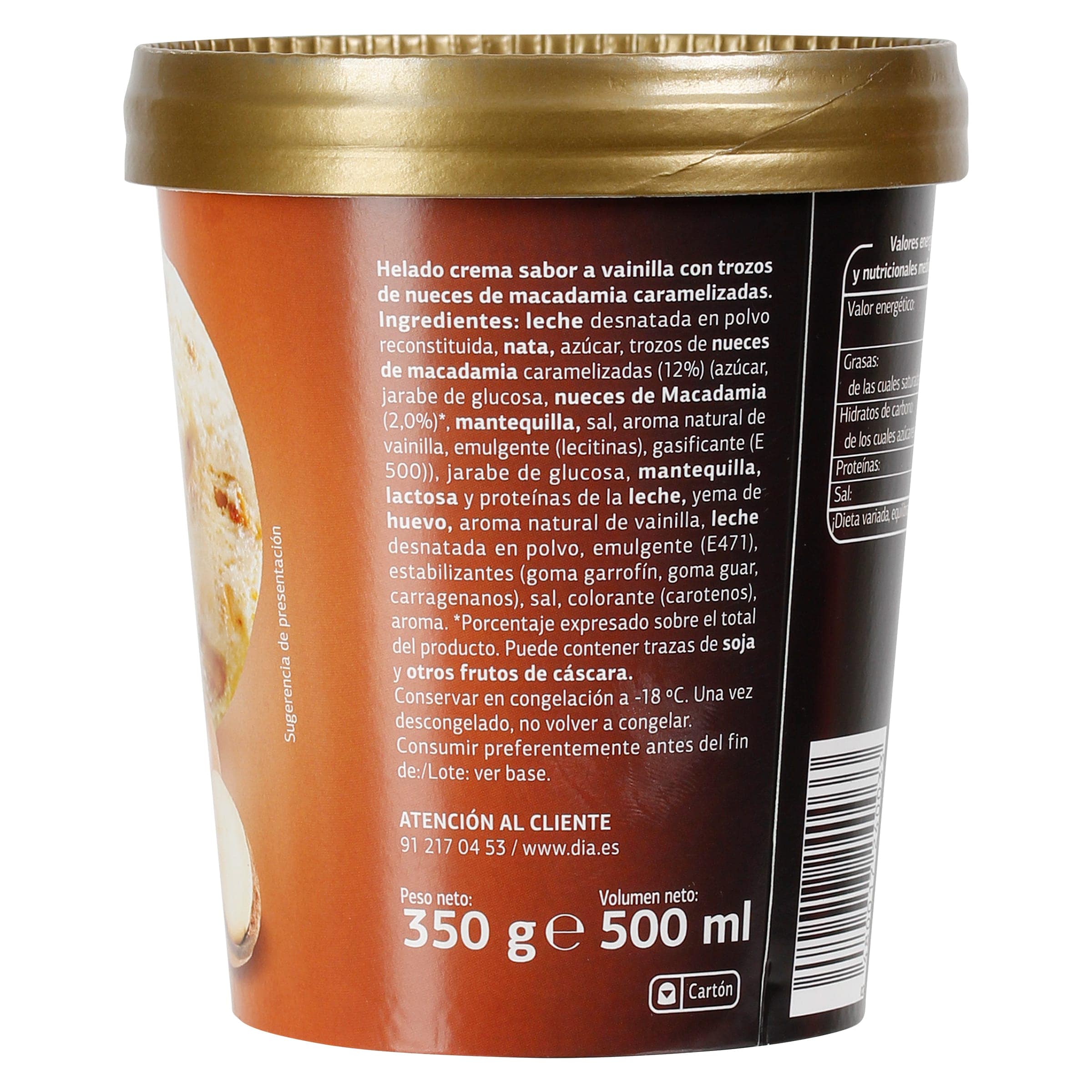 Tarrina de vainilla con nueces de macadamia Dia Temptation 350 g