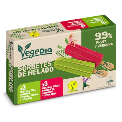 Helado de sorbete de frutas y verduras 6 unidades Vegedia caja 312 g-0