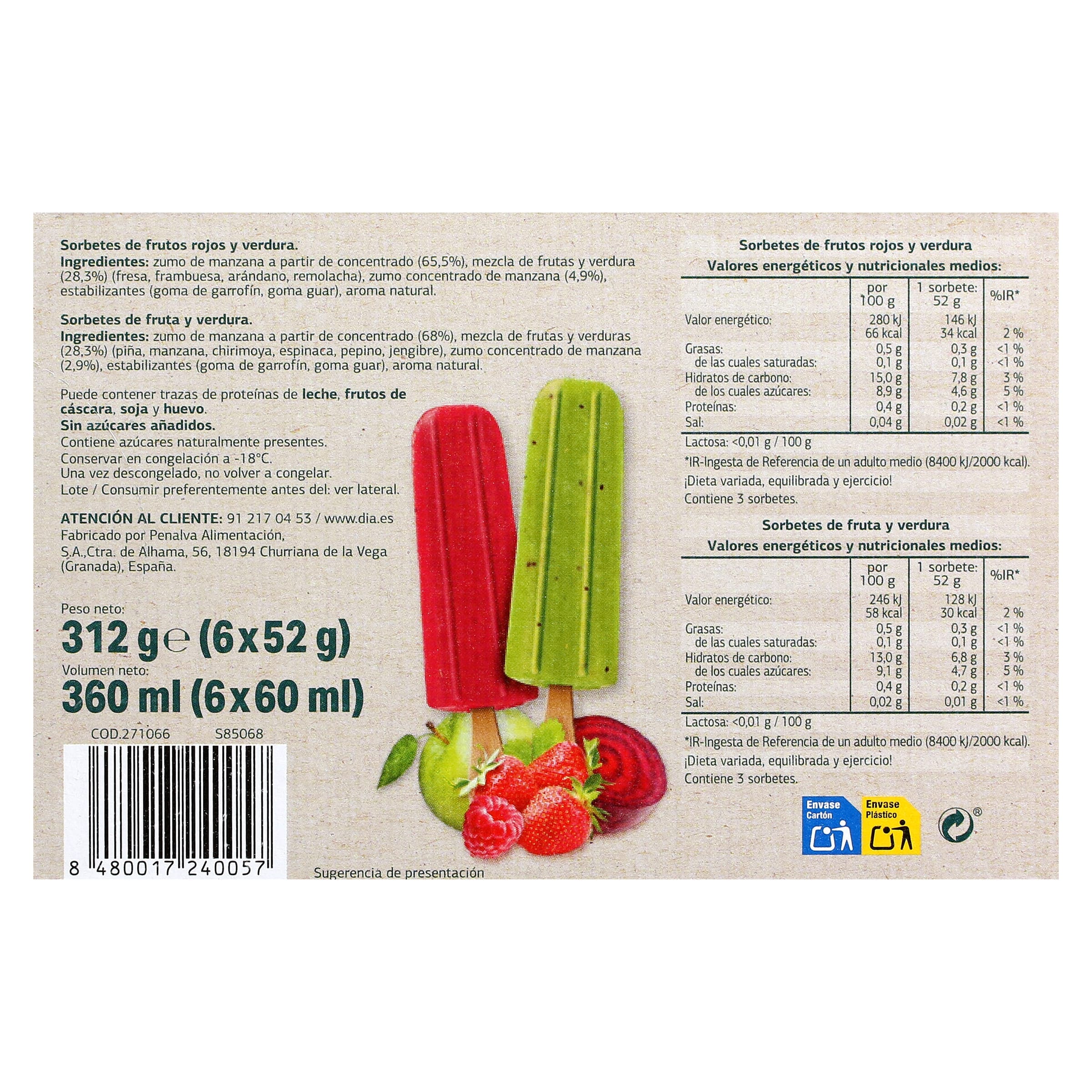 Polos de fruta y verdura 99% Dia Vegedia 6 x 52 g