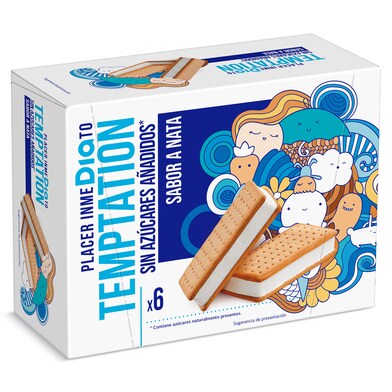 Helado sándwich de nata sin azúcar añadido 6 unidades Temptation de Dia caja 300 g-0