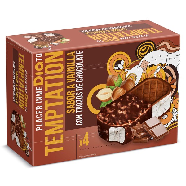 Helado Sándwich Maxi Duo 4 Uds. Temptation Caja 400 Gr.