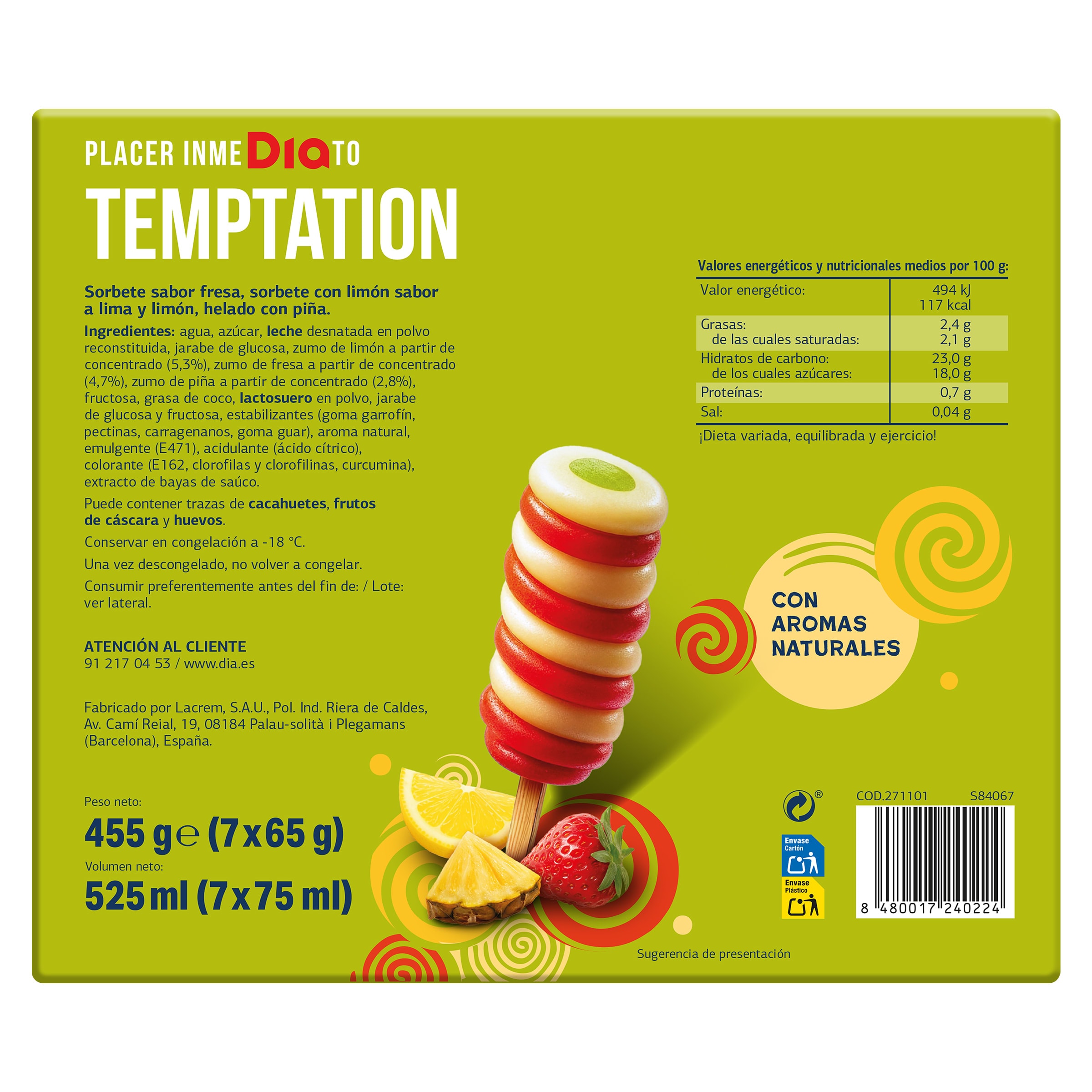 Sorbetes remolino de frutas Dia Temptation 7 x 65 g