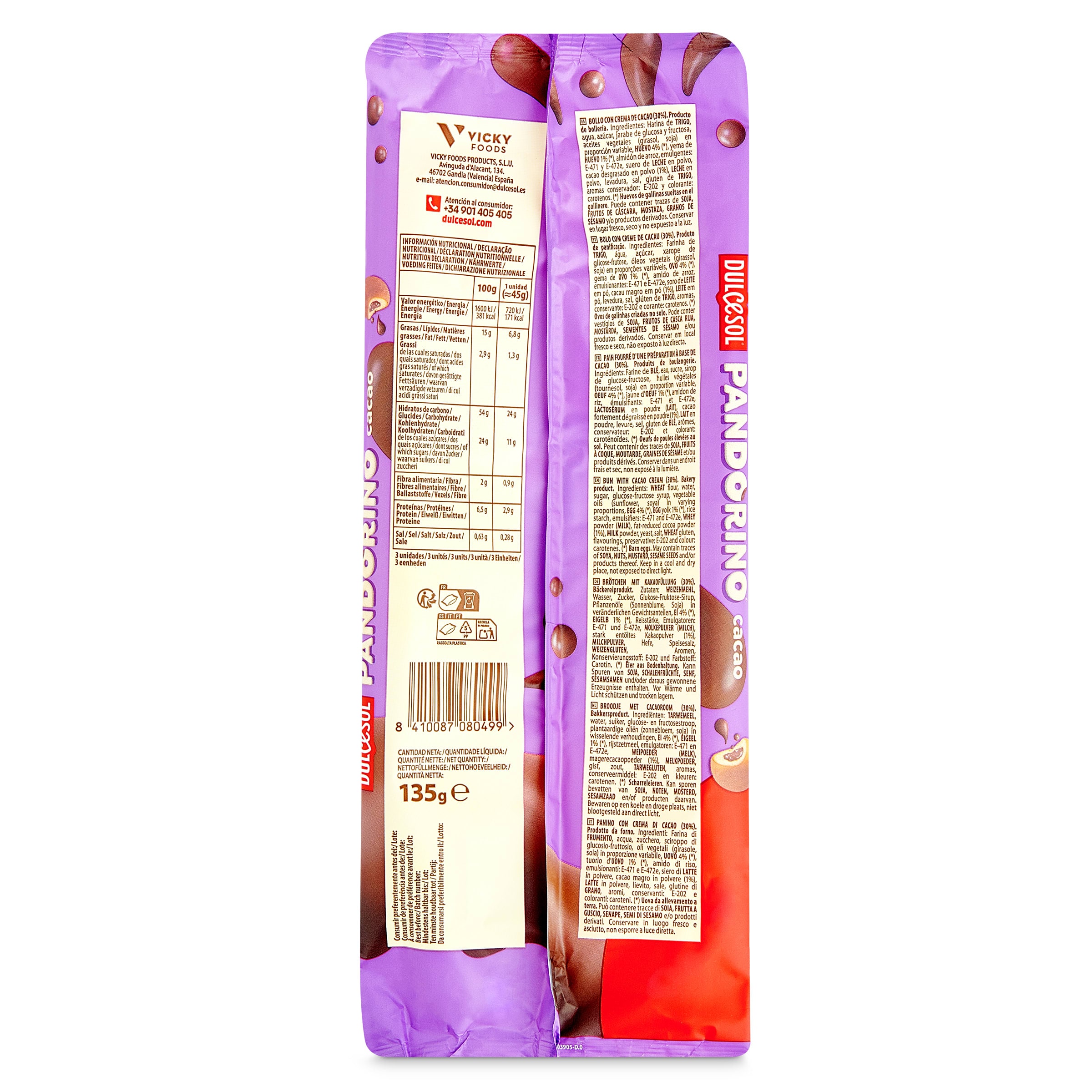 Pandorinos rellenos de cacao Dulcesol 135 g
