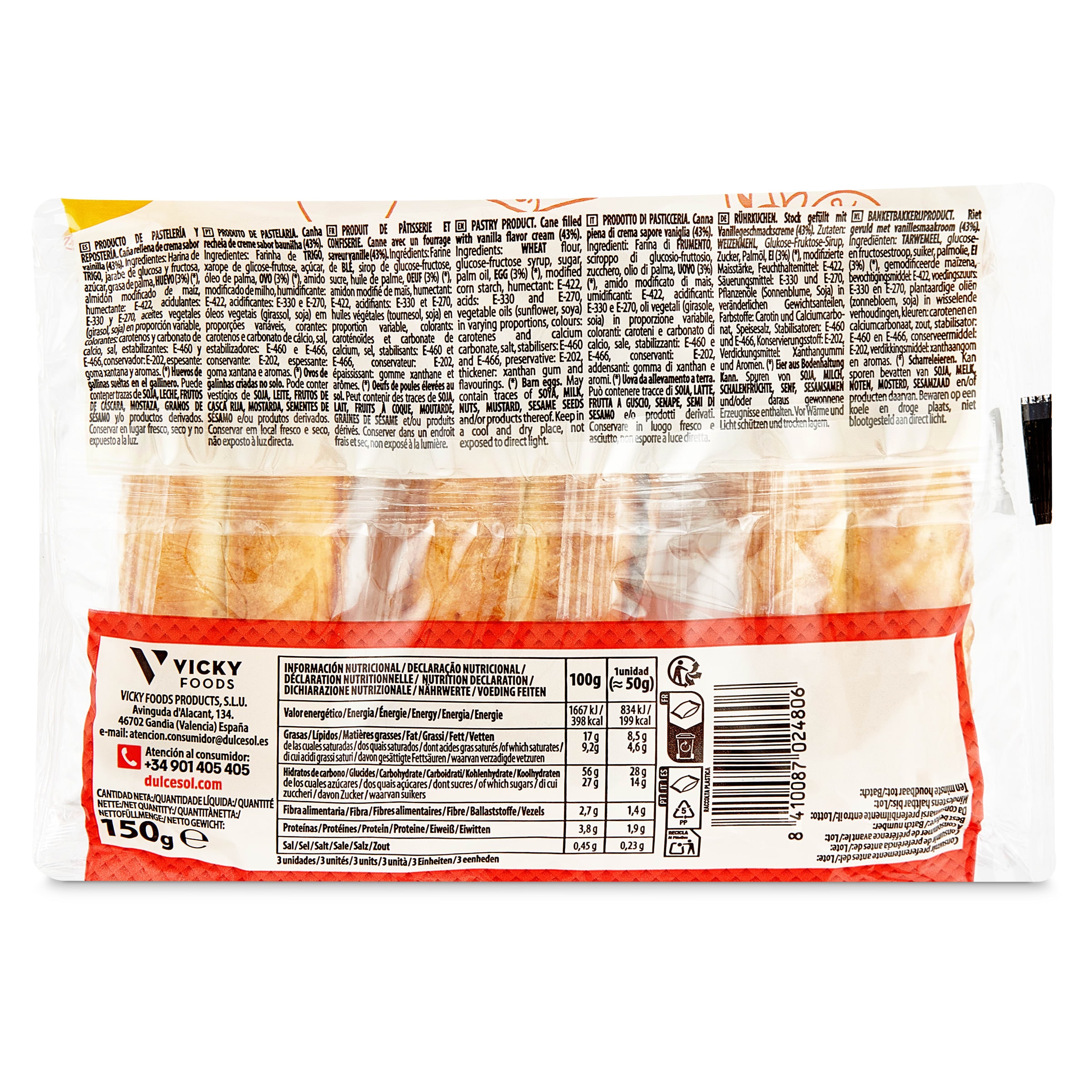 Cañas rellenas de crema Dulcesol 150 g