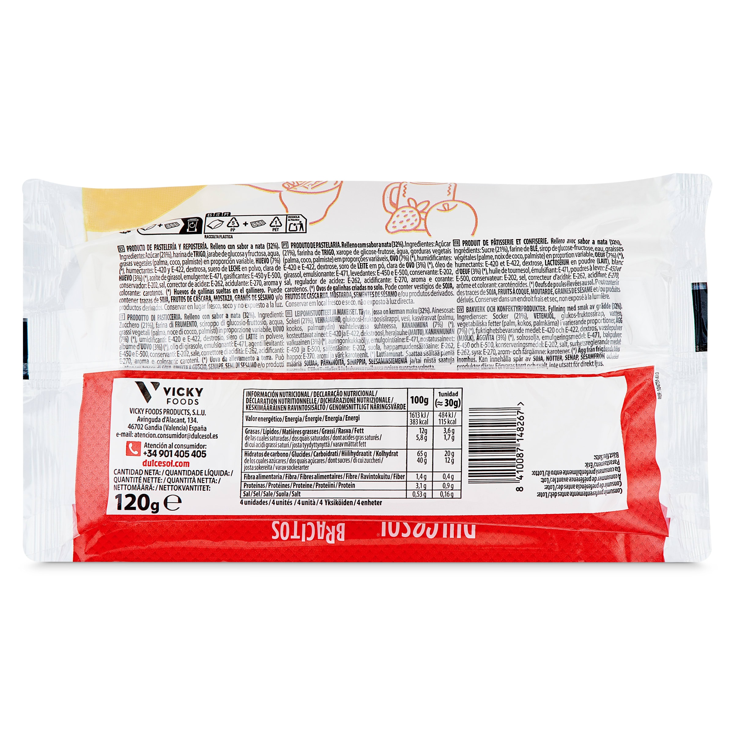 Bracitos rellenos de nata Dulcesol 120 g