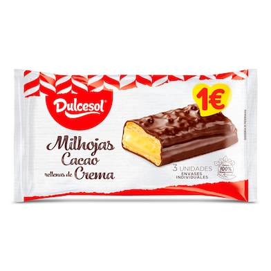Milhojas de cacao rellenas de crema Dulcesol bolsa 180 g-0