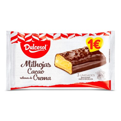 Milhojas de cacao rellenas de crema Dulcesol bolsa 180 g-0