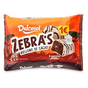 Bombón zebra relleno de cacao Dulcesol bolsa 120 g