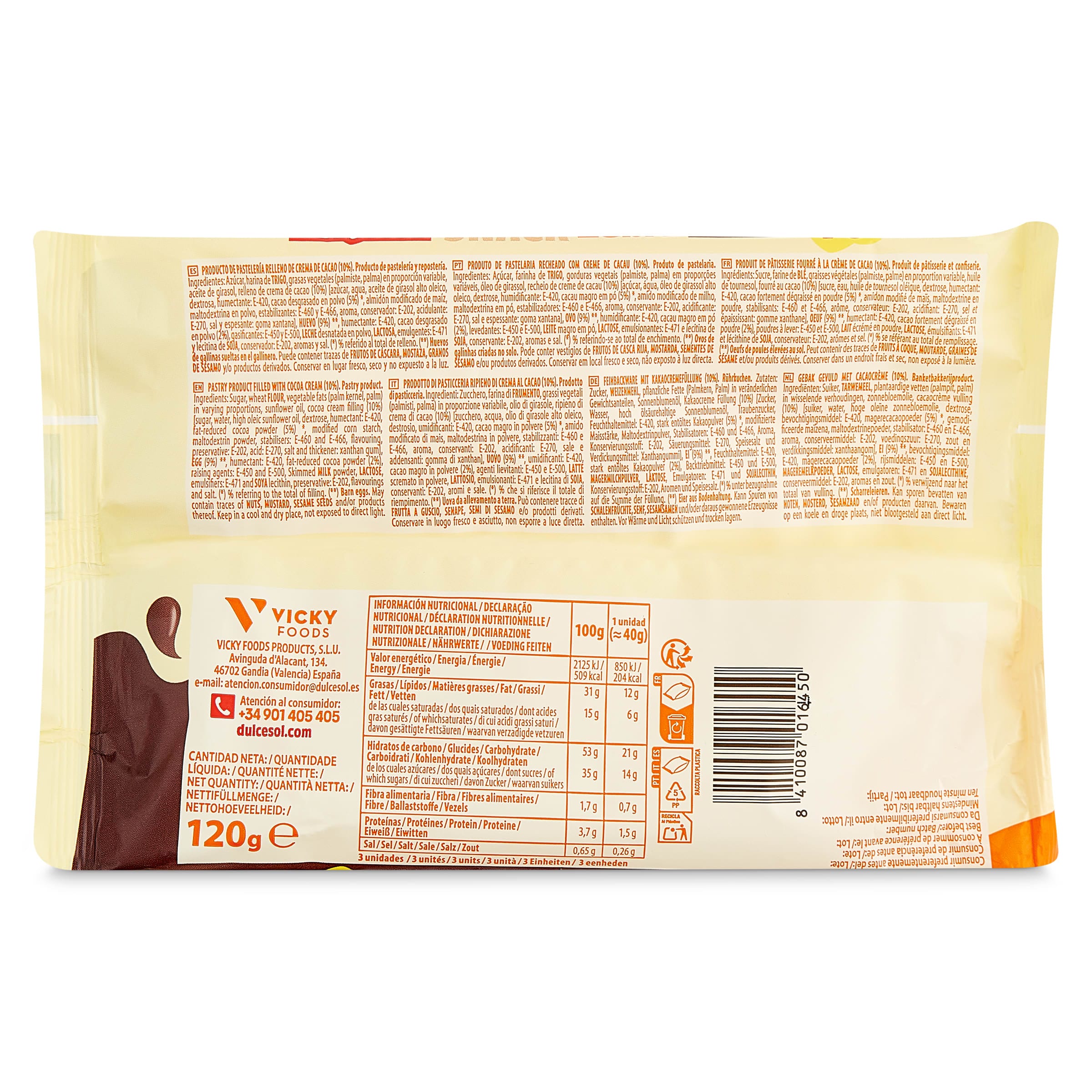 Bombón zebra relleno de cacao Dulcesol 120 g