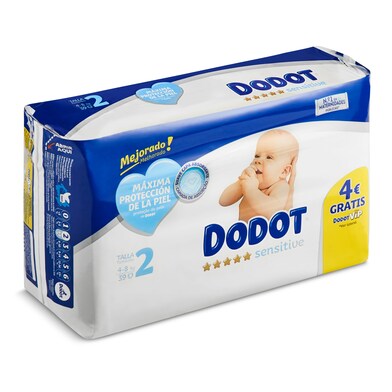 Pañales recién nacido 4-8 kgs talla 2 Dodot bolsa 39 unidades-0