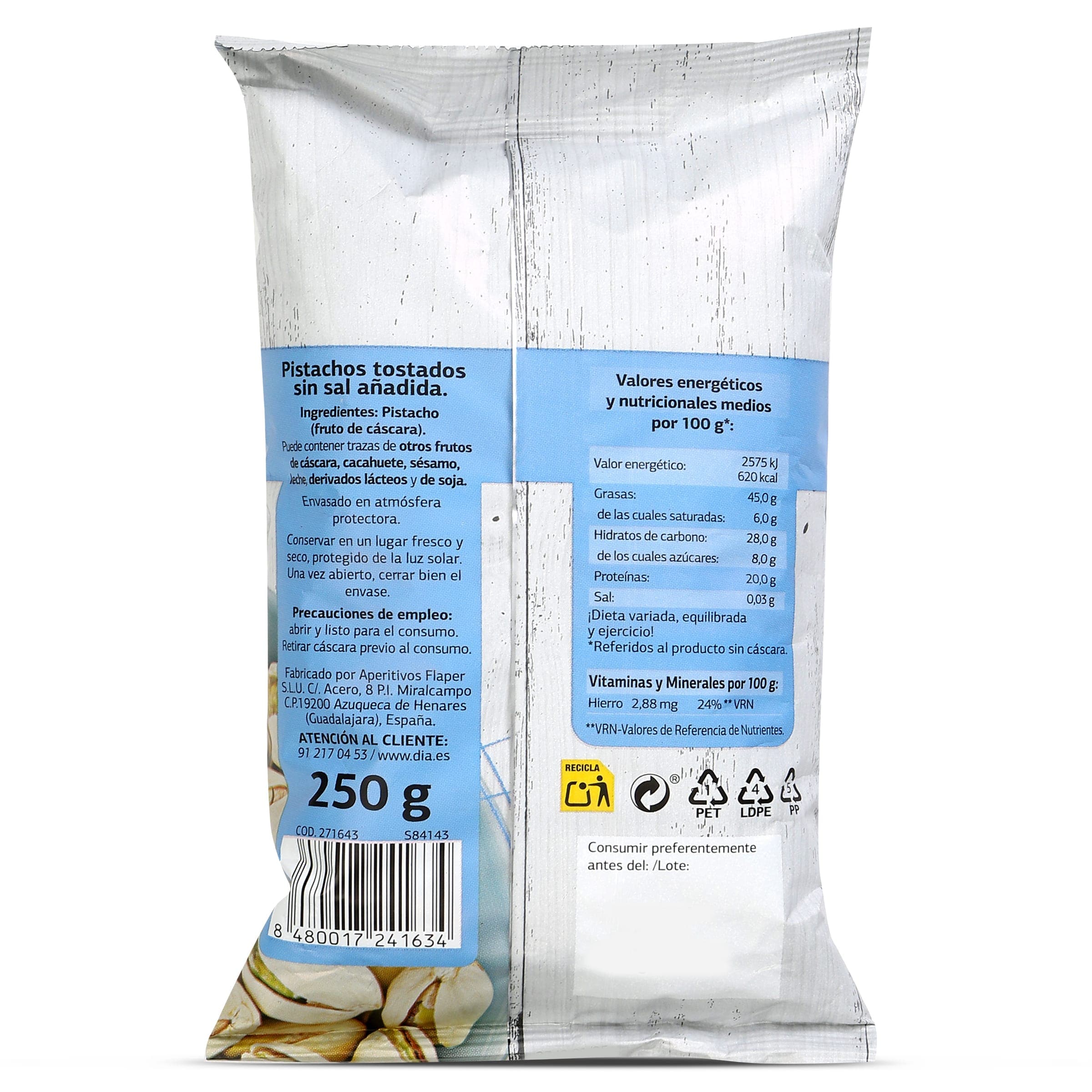 Pistachos tostados sin sal añadida Dia Naturmundo 250 g