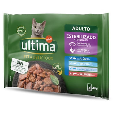 Alimento para gatos esterilizados con pescado Ultima bolsa 340 g-0