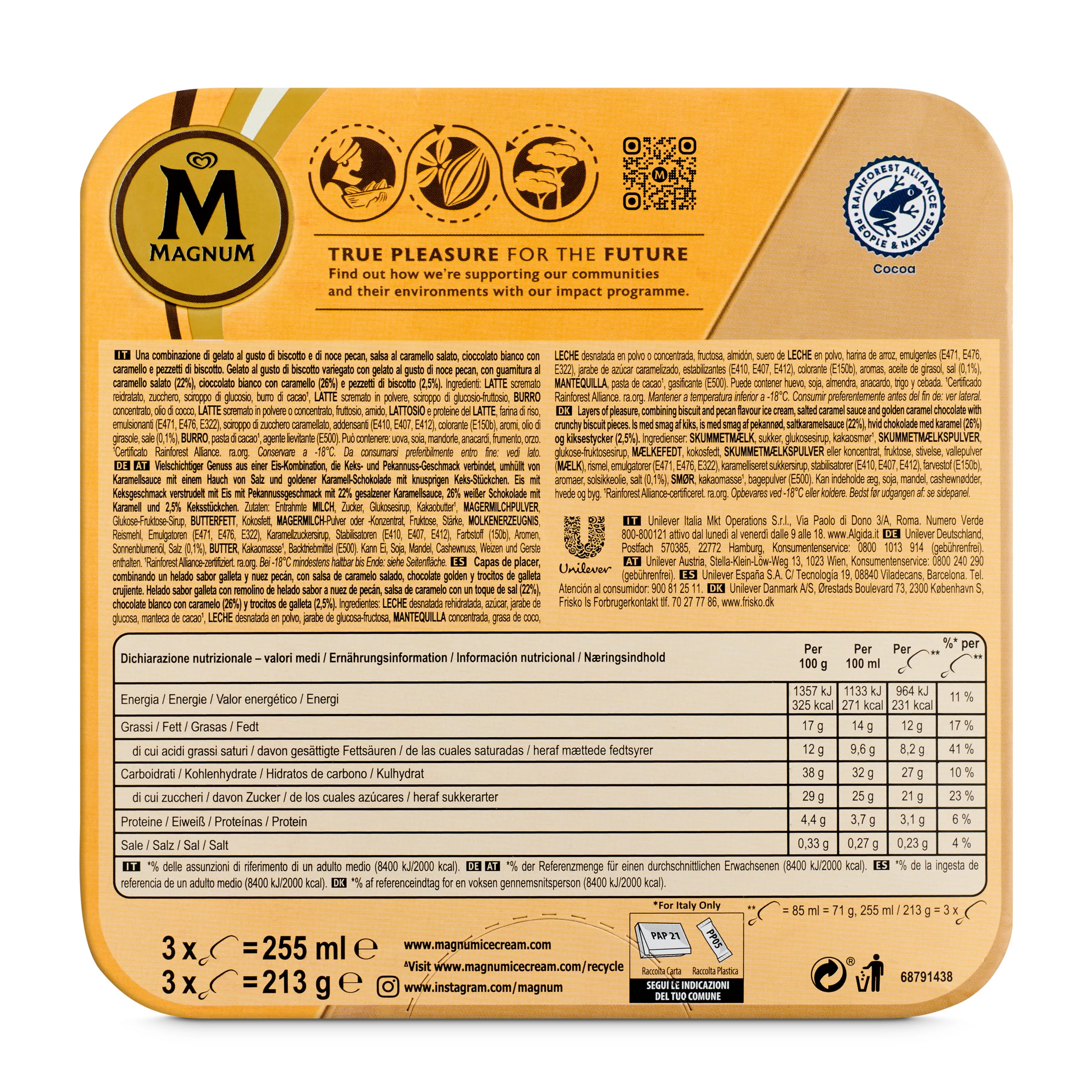 Magnum doble gold caramelo 3 x 71 g